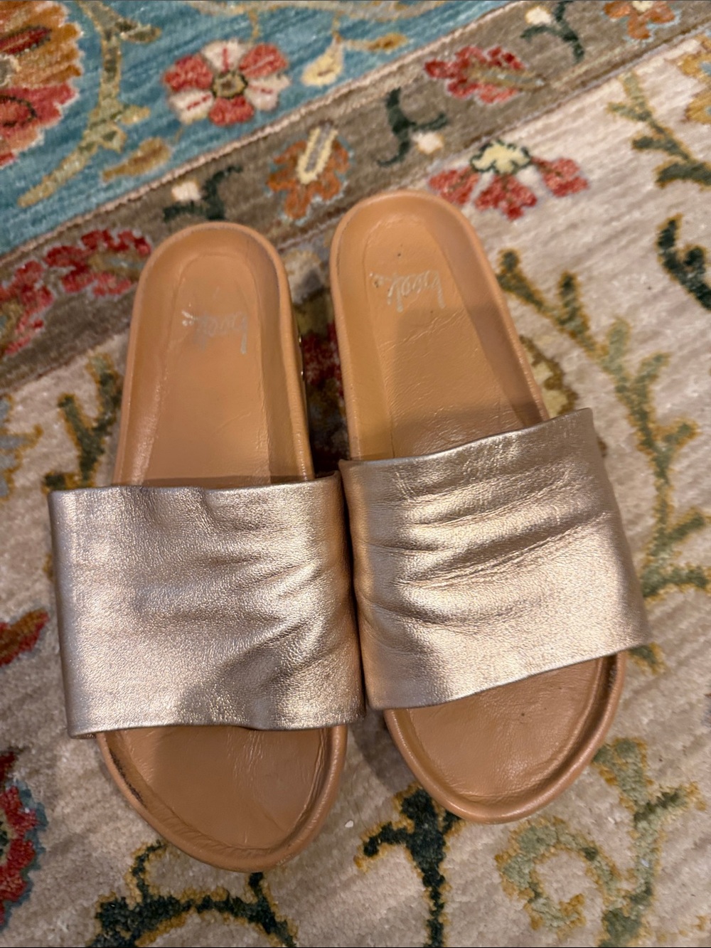 beek Metallic Gold Slide Sandals